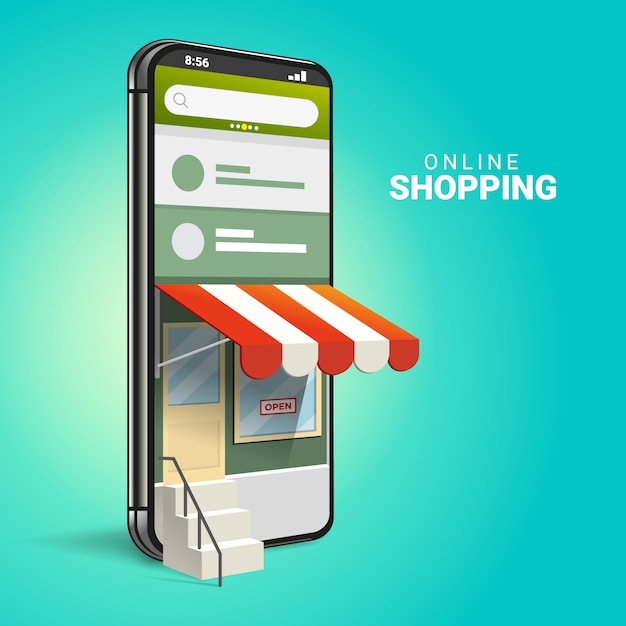 Compras on-line em 3D em sites ou aplicativos móveis Conceitos de Marketing e Marketing Digital.
