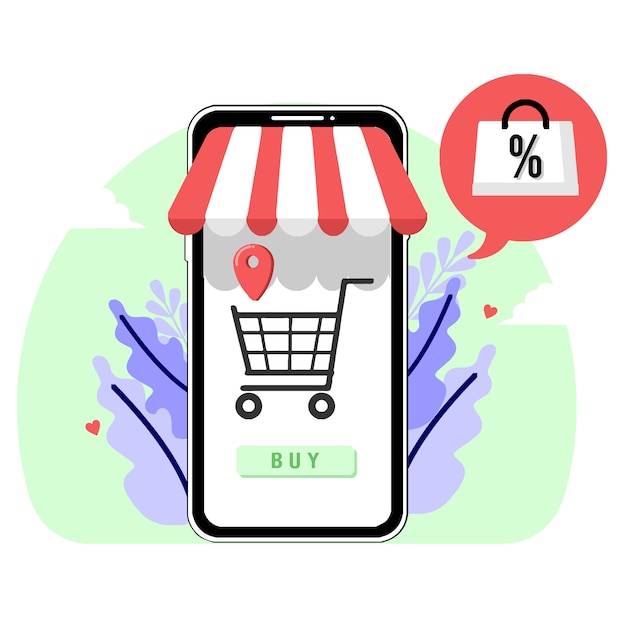 Compras online comprar ilustração design plano