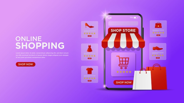 Compras online em aplicativos móveis ou conceitos de sites