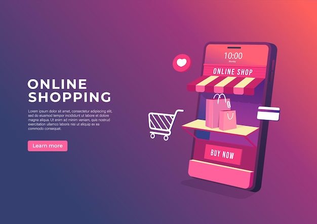 Compras online em banner de aplicativo móvel.