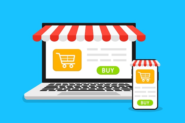 Compras online laptop e smartphone com toldo