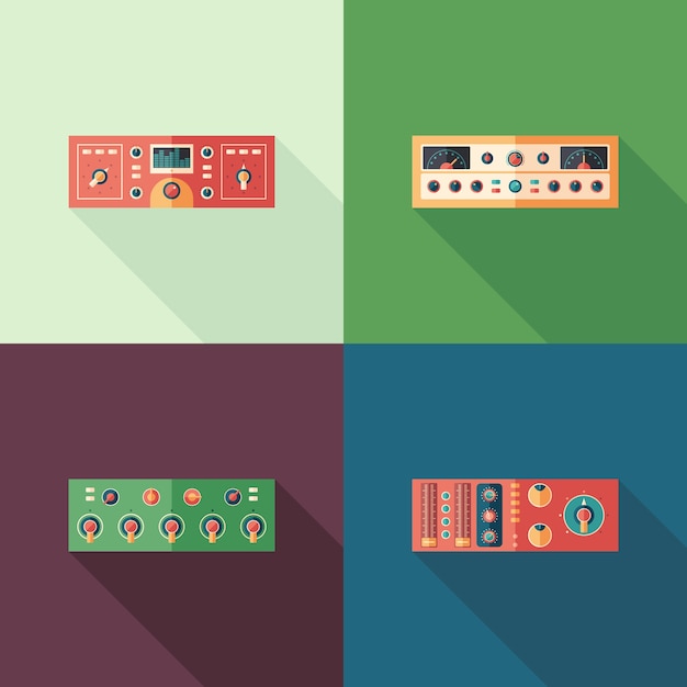 Compressores de áudio planas ícones quadrados. conjunto 2