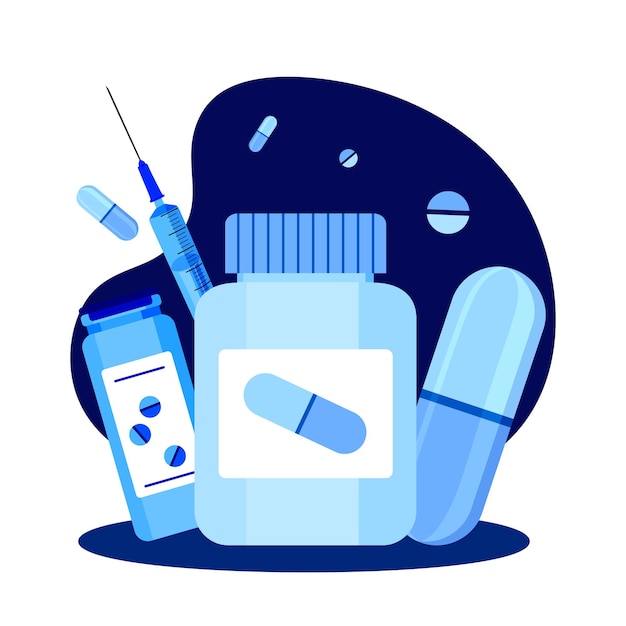 Comprimidos comprimidos cápsulas de um frasco de remédios Conceitos de cápsula de um kit médico Pode ser usado para web