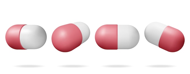Vetor comprimidos de cápsulas clássicas 3d de diferentes ângulos