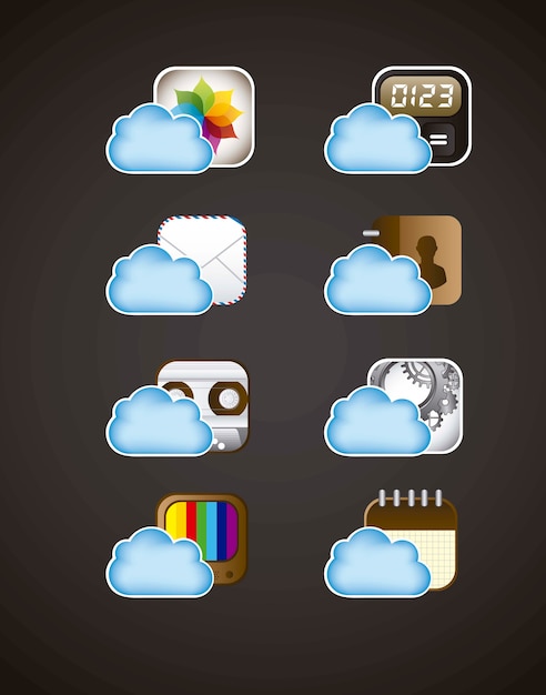 Computação em nuvem com ilustração em vetor ícones apps