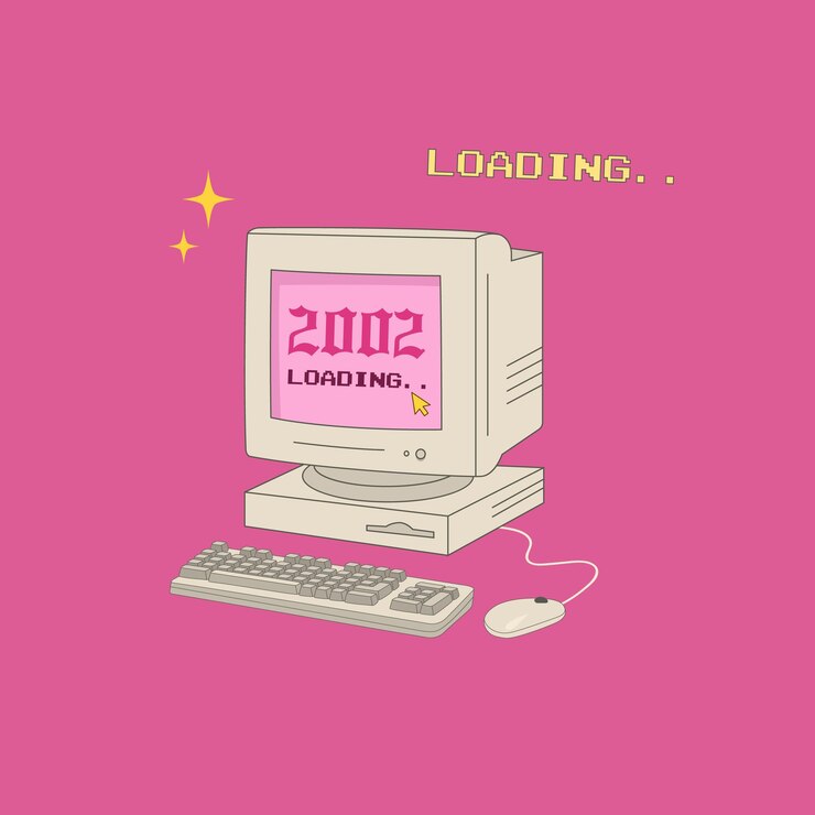 Computador antigo vintage. Doodle desenhado à mão. Vetor