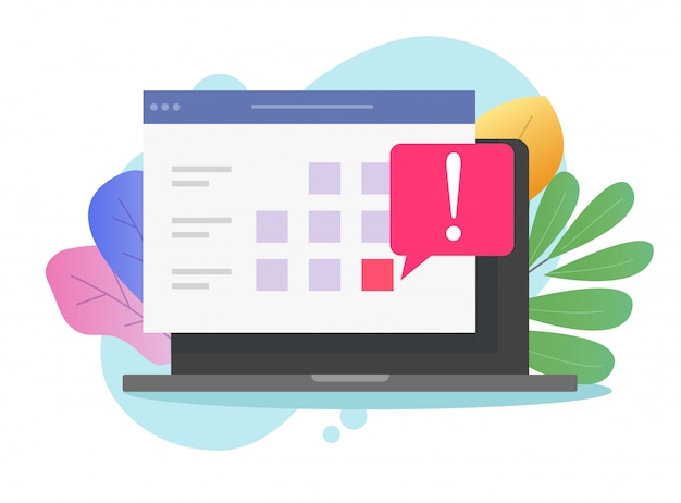 Computador com aviso de lista online de prazo de calendário no site