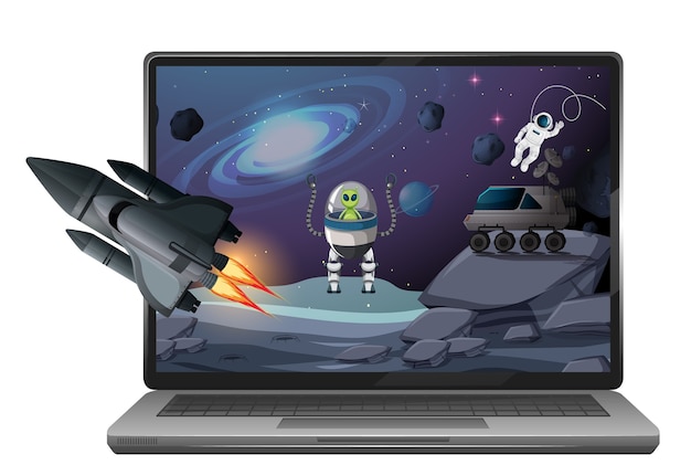 Computador com cena espacial