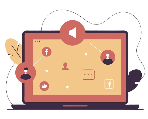 Computador com ilustração de ícones de mídia social