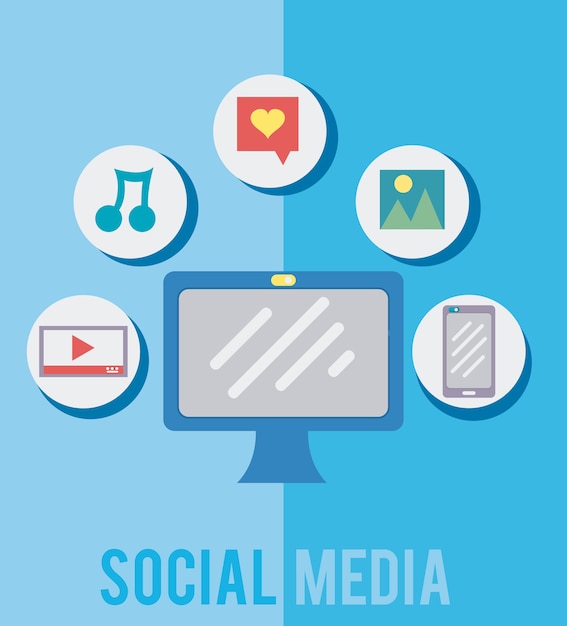 Computador, com, social, media, símbolos