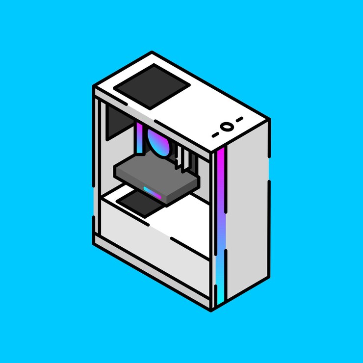 Vetor computador de jogos em estilo plano com retroiluminado em 3d