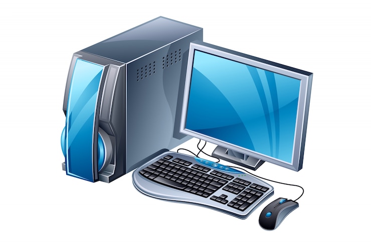 Vetor computador desktop com teclado e mouse