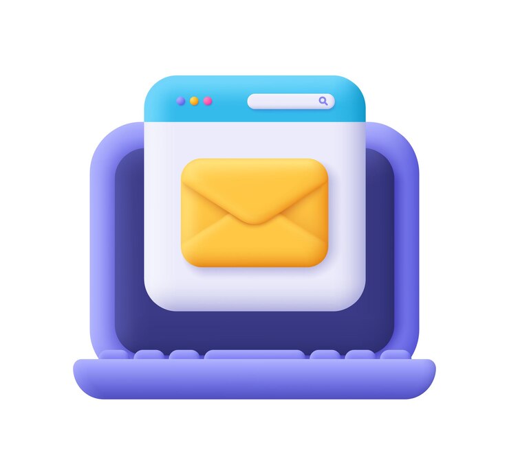 Vetor computador portátil com página web e envelope nova notificação de mensagem de e-mail ícone vetorial 3d