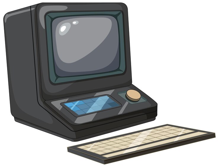 Vetor computador retrô com ilustração de teclado