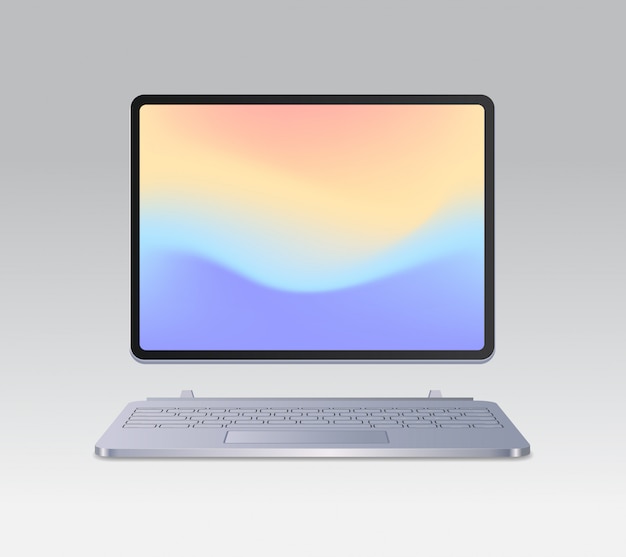 computador tablet moderno com teclado e tela colorida maquete realista de dispositivos e ilustração vetorial de conceito de dispositivos