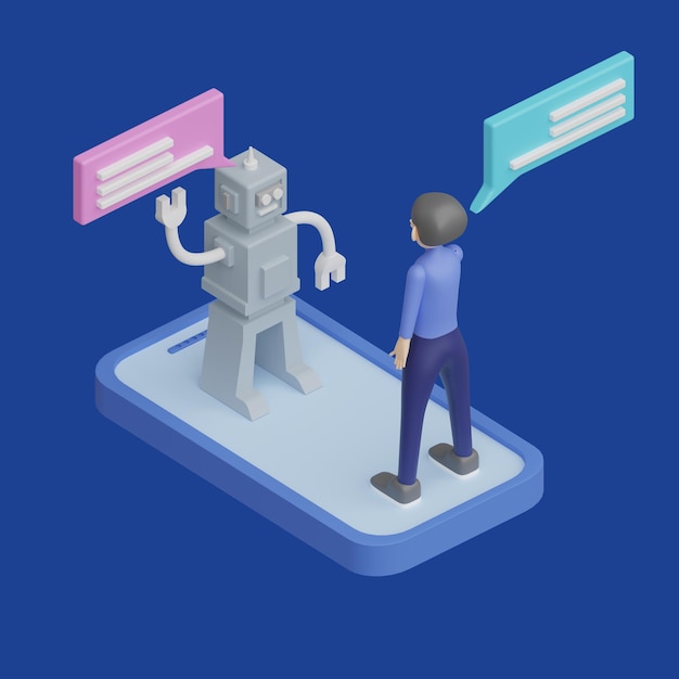 Comunicação on-line com conceito de chat bot Objeto 3D realista estilo de desenho animado