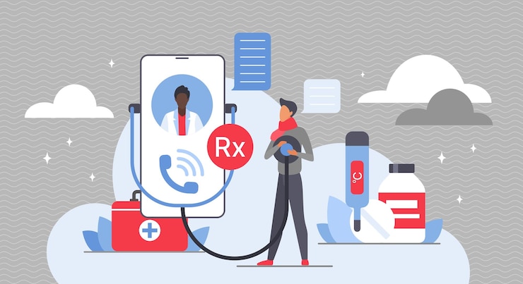 Vetor comunicação on-line em medicina consulta médica chamada de vídeo de paciente para médico