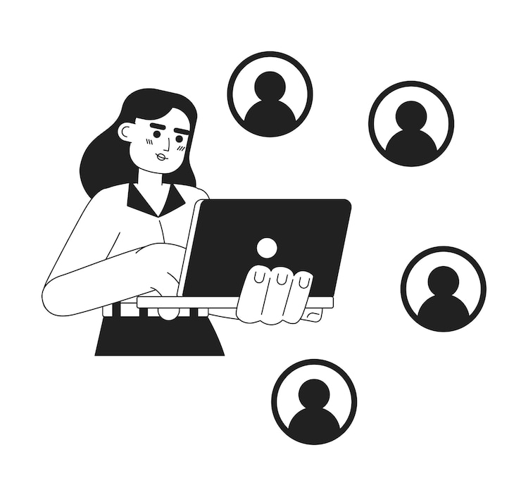 Vetor comunicando-se virtualmente com os clientes conceito monocromático ilustração local do vetor