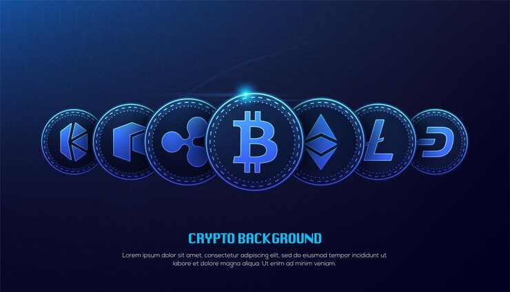 Conceito 3D da tecnologia Blue Bitcoin blockchain