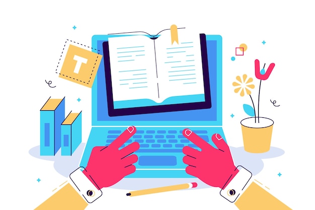 Conceito Blogging educação escrita criativa gestão de conteúdo para página da web