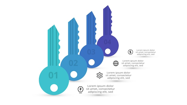 Vetor conceito-chave para infográfico com opções de 4 etapas, peças ou processos visualização de dados de negócios