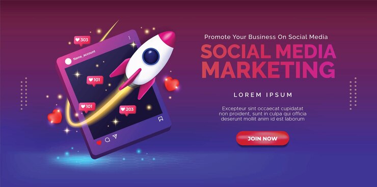 Conceito criativo em impulsionar o marketing do Instagram com foguete e smartphone. Vetor Premium.