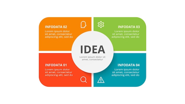 Conceito criativo para infográfico com 4 etapas opções de peças ou processos visualização de dados de negócios