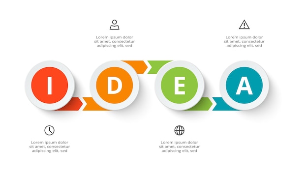 Conceito criativo para infográfico com 4 etapas opções de peças ou processos visualização de dados de negócios