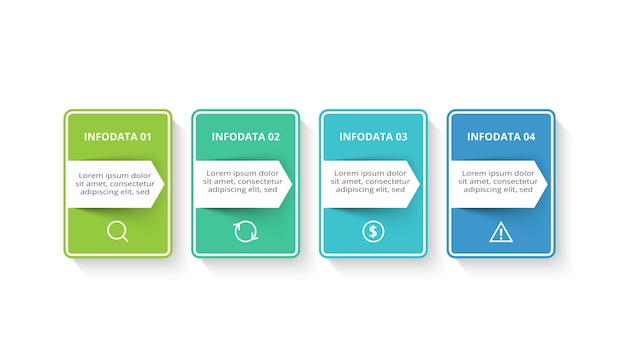 Conceito criativo para infográfico com 4 etapas opções de peças ou processos visualização de dados de negócios