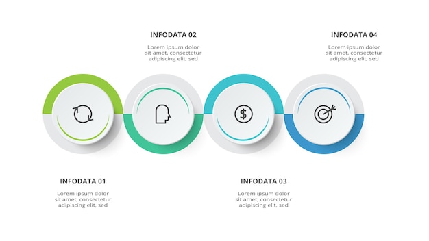 Conceito criativo para infográfico com 4 etapas opções de peças ou processos visualização de dados de negócios