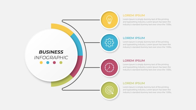 Conceito criativo para infográfico com 4 etapas, opções, partes ou processos. visualização de dados de negócios
