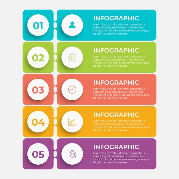 Conceito criativo para infográfico com 5 etapas opções de peças ou processos Visualização de dados de negócios