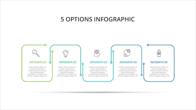 Conceito criativo para infográfico com 5 etapas opções de peças ou processos visualização de dados de negócios