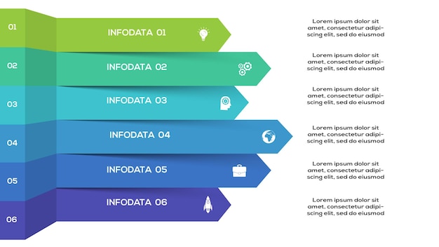 Conceito criativo para infográfico com 6 etapas opções de peças ou processos visualização de dados de negócios