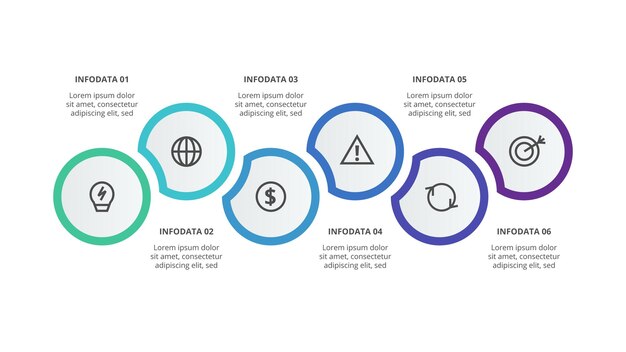 Conceito criativo para infográfico com 6 etapas opções de peças ou processos Visualização de dados de negócios
