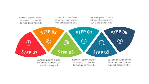 Vetor conceito criativo para infográfico com peças ou processos de opções de 6 etapas