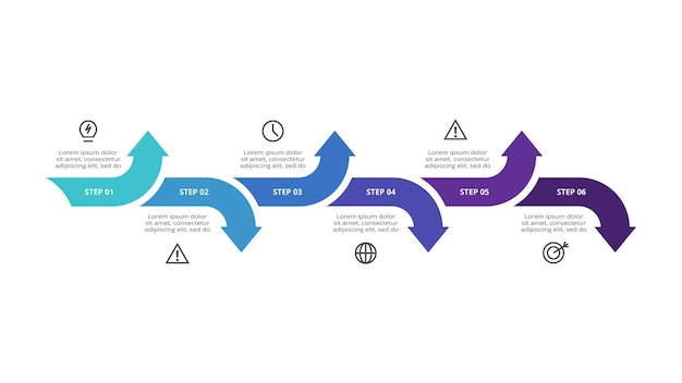 Conceito criativo para infográfico com peças ou processos de opções de 6 etapas