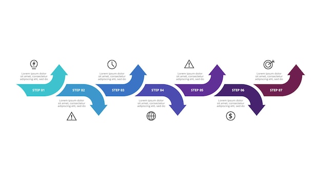 Conceito criativo para infográfico com peças ou processos de opções de 7 etapas
