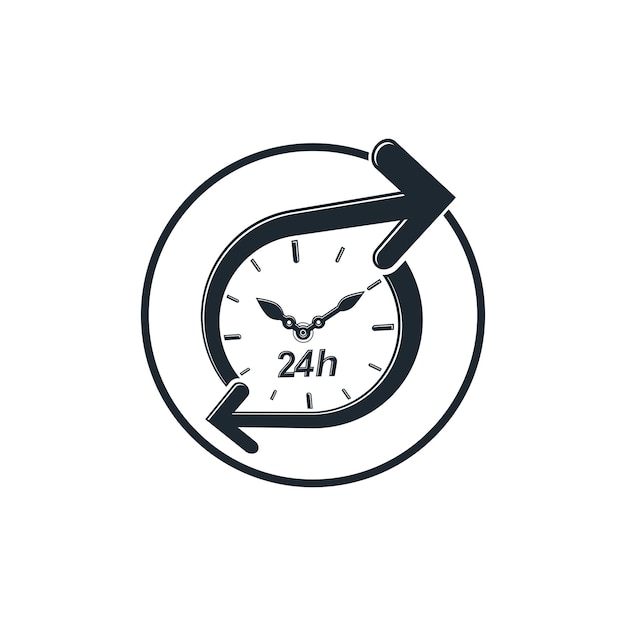 Conceito de 24 horas por dia, mostrador de relógio com mostrador e seta ao redor. ícone de interface dia e noite, para uso em web design.