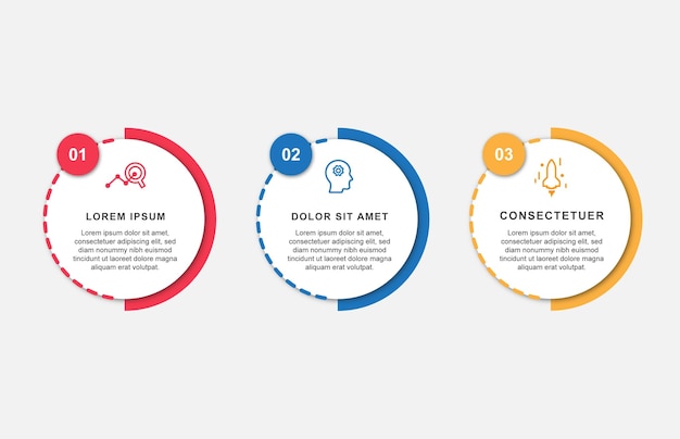 Conceito de 3 etapas para o crescimento do negócio ou modelo de design infográfico