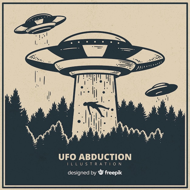 Ufo Abdução Vintage Desenho Colorido Ilustração do Vetor