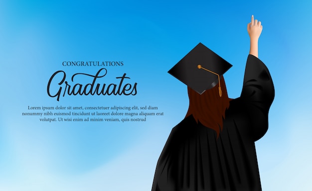Conceito de academia de felicitações com mulheres vestir bonés de vestido e formatura