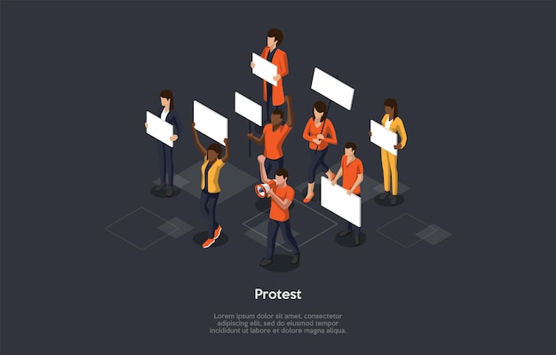 Conceito de ação de protesto em massa.