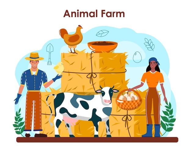 Conceito de agricultor. Negócio de criação de animais. Trabalhador de fazenda alimentando animais