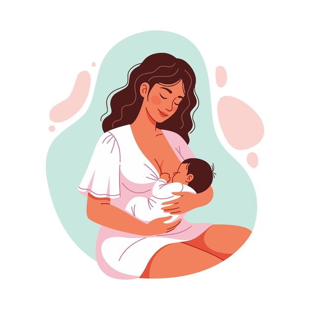 Conceito de amamentação vetorial Personagens Ilustração plana da mãe segurando o recém-nascido