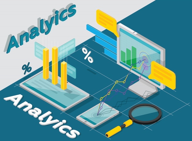 Vetor conceito de análise, estilo isométrico