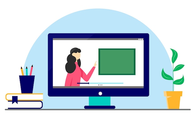 Conceito de aprendizado on-line O professor conduz a lição on-line Ilustração vetorial de estilo simples