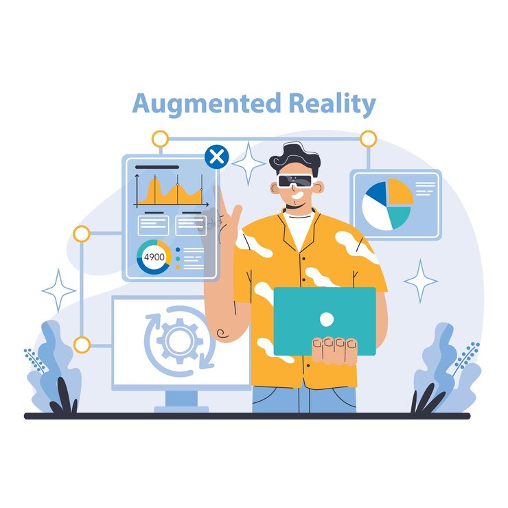 Vetor conceito de aprimoramento virtual de realidade aumentada para análise de dados interativa e visualização do usuário