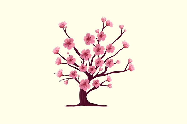 Vetor conceito de árvore e flores ilustração vetorial plana colorida isolada