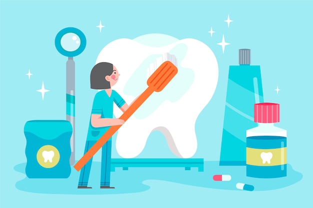 Vetor conceito de atendimento odontológico com dentista
